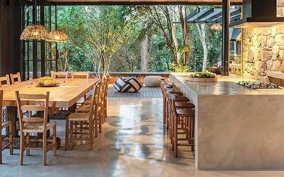 Cozinha com decoração inspirado na Biofilia