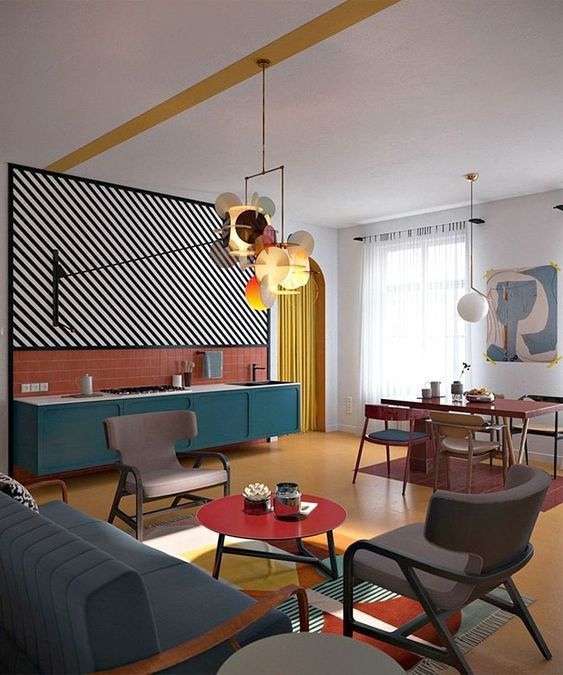 Sala de estar composta com o estilo vintage moderno